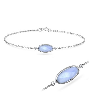 Blue Chalcedony Ellipse Shape Silver Bracelet BRS-386